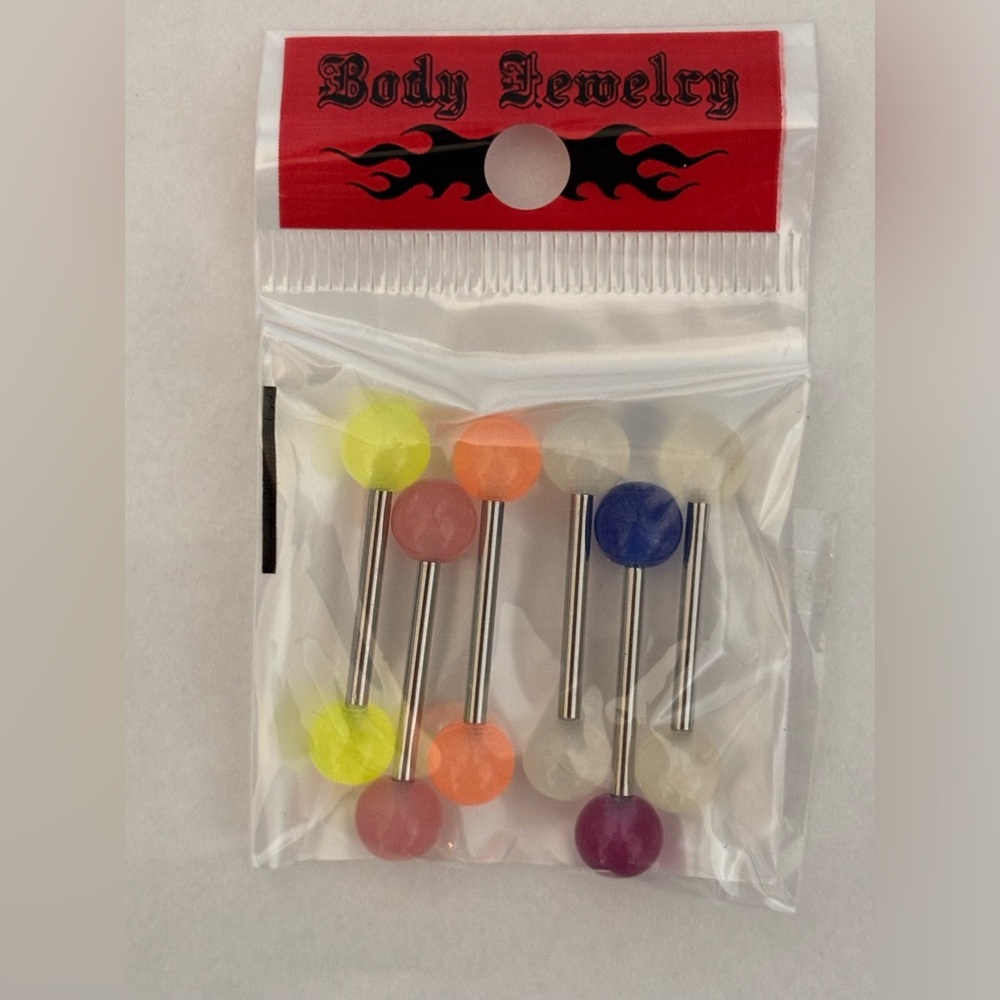 6 piece Assorted Glow in the Dark Tongue Barbell Rings